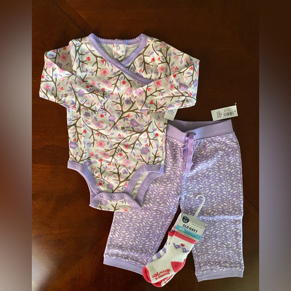 Old Navy Purple Floral Baby Outfit Set